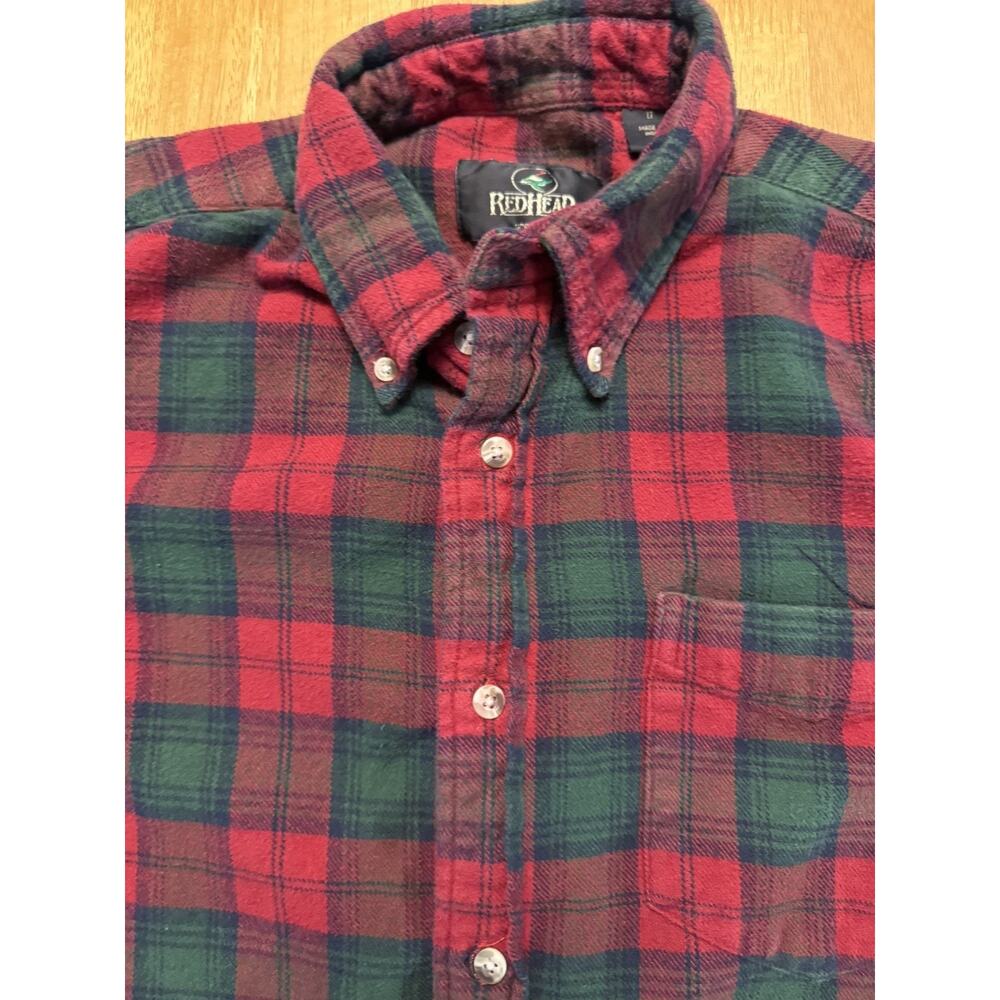 RedHead Mens LT Large Tall Plaid Flannel Shirt Red Green Long Sleeve Cotton - Picture 4 of 7
